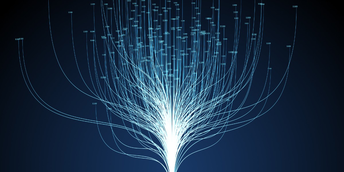 A band of light branching into thinner bands of light similar to the outline of a tree