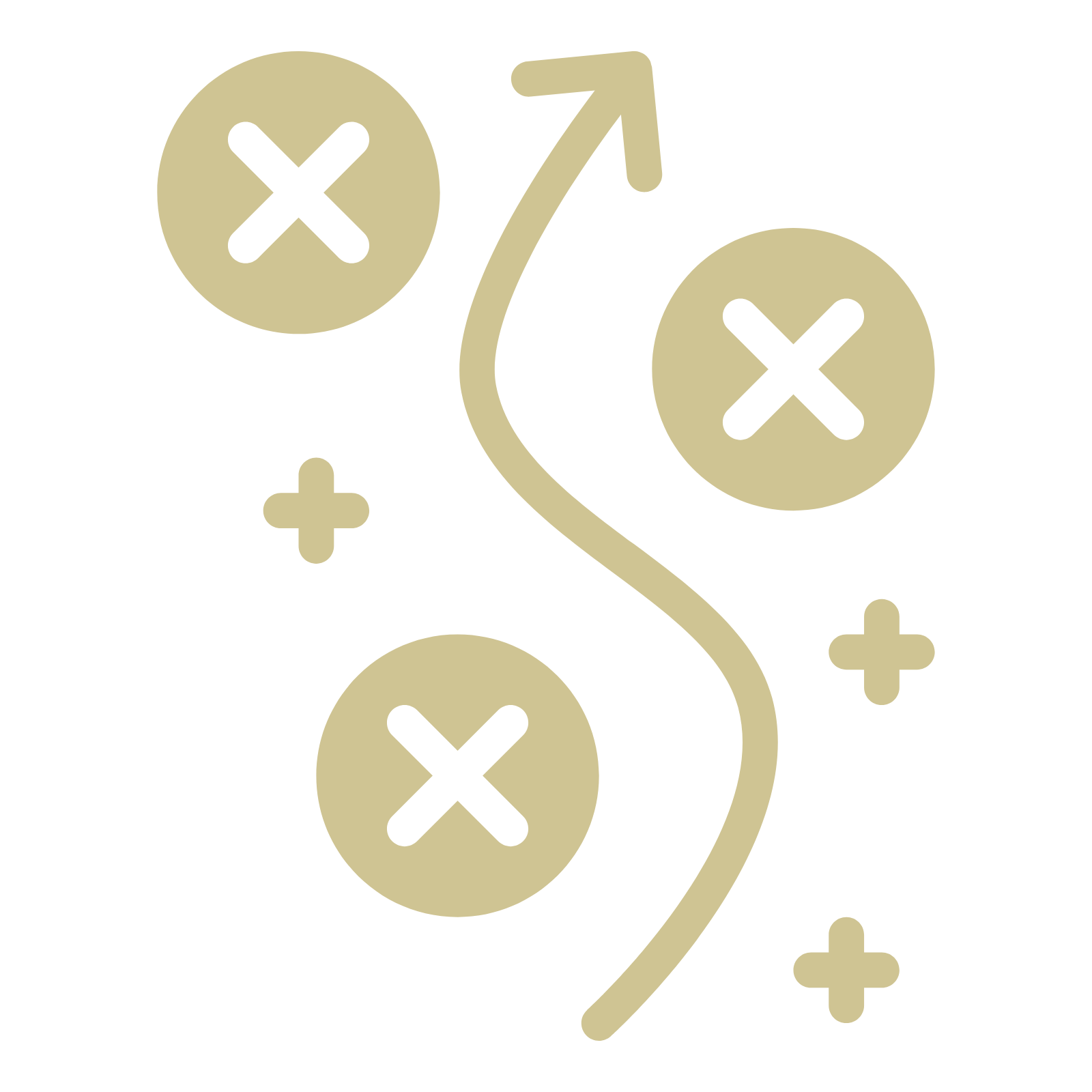 an arrow winding around obstacles